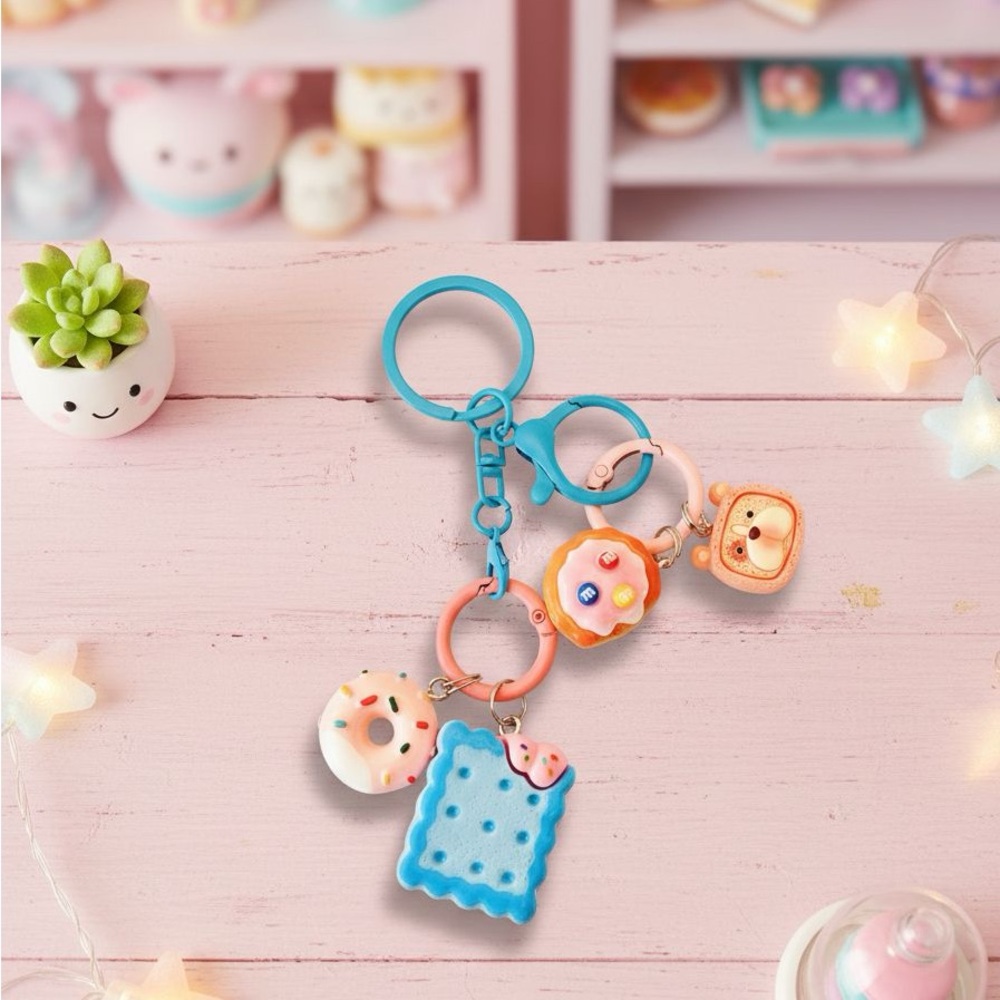 kawaii Pastel Snack Keychain Set - Blue & Pink